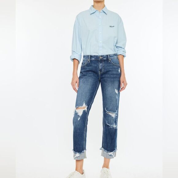 KanCan Russell Distressed Mid Rise Boyfriend Jeans Size 5/26 - Picture 1 of 9